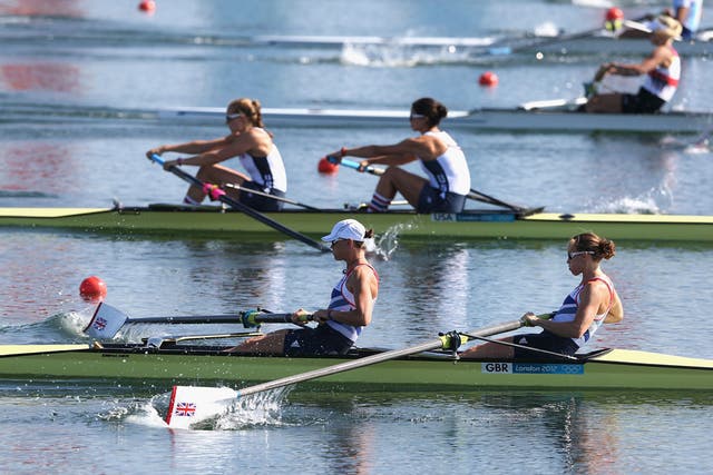 GB's Helen Glover and Heather Stanning compete in the Women's Pair Heats at Eton Dorney
