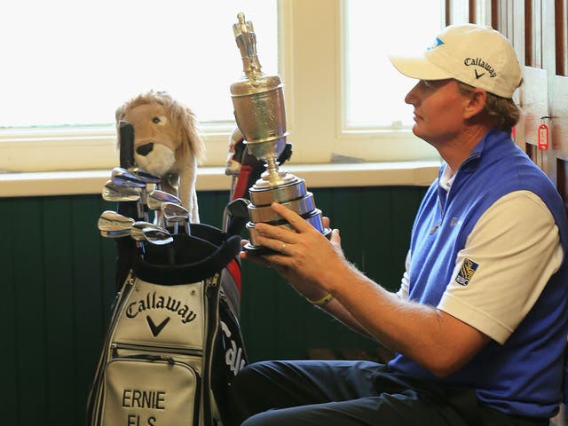 Friends reunited: Ernie Els with the Claret Jug he last won 10 years ago