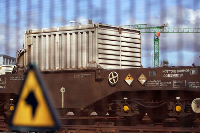 Waste land:  A train used for carrying flasks of spent uranium fuel rods sits at Sellafield plant