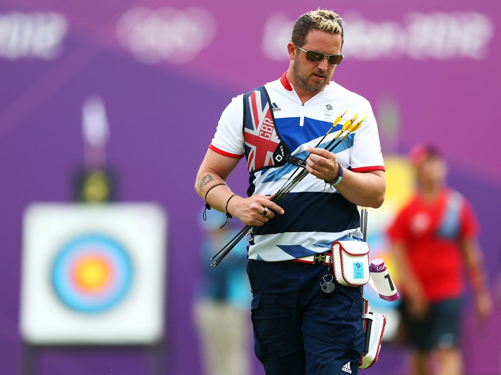 Off target: Larry Godfrey, British archer. His team was knocked out by Ukraine