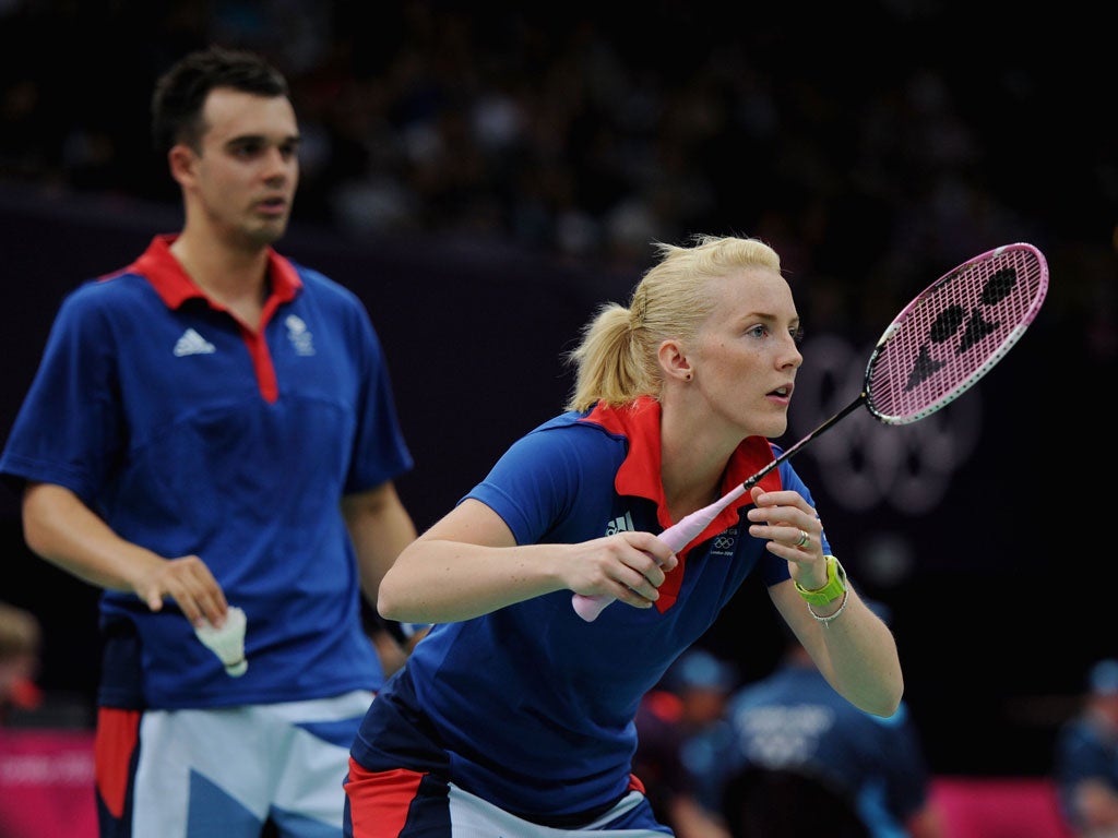 Sunday July 29: Chris Adcock and Imogen Bankier of Great Britain slip to defeat at badminton