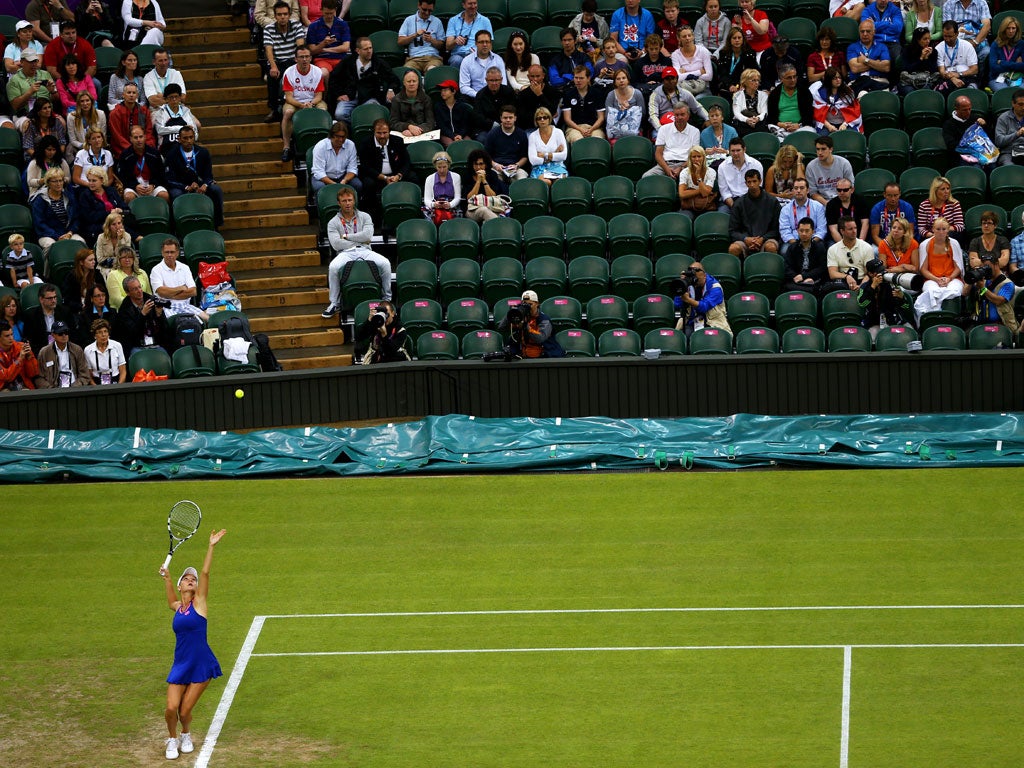 Empty seats at Wimbledon as Agnieszka Radwanska of Poland took on Julia Goerges during the Women's Singles Tennis match today