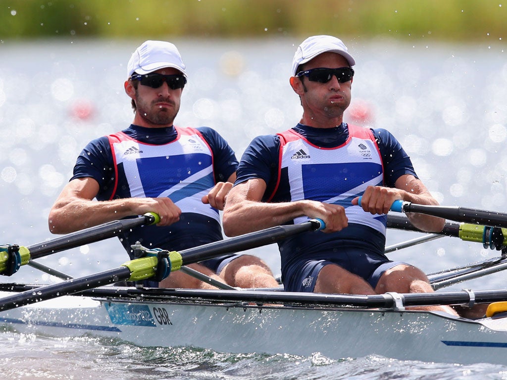 Sunday 29 July: Zac Purchase and and Mark Hunter of Great Britain compete in Heat 2 of the Lightweight Men's Double Sculls