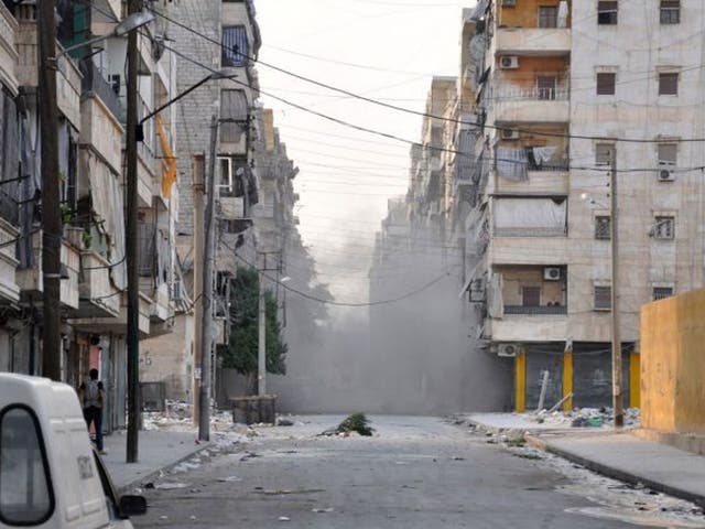A deserted street in Aleppo