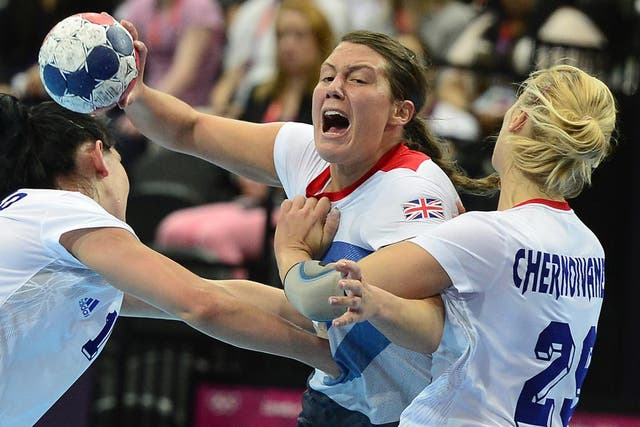 July 30, 2012: Things get rough in the handball as Team GB are beaten by Russia