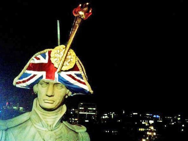 London's famous statues surprised citizens yesterday wearing hats made by Britain's most talented milliners