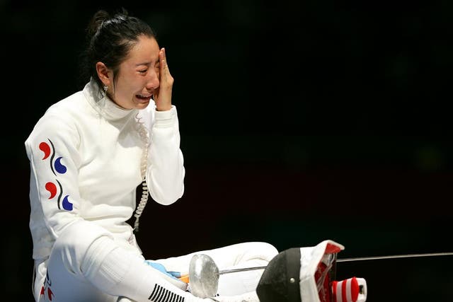 July 30, 2012: Shin Lam was left in tears after controversy in the fencing