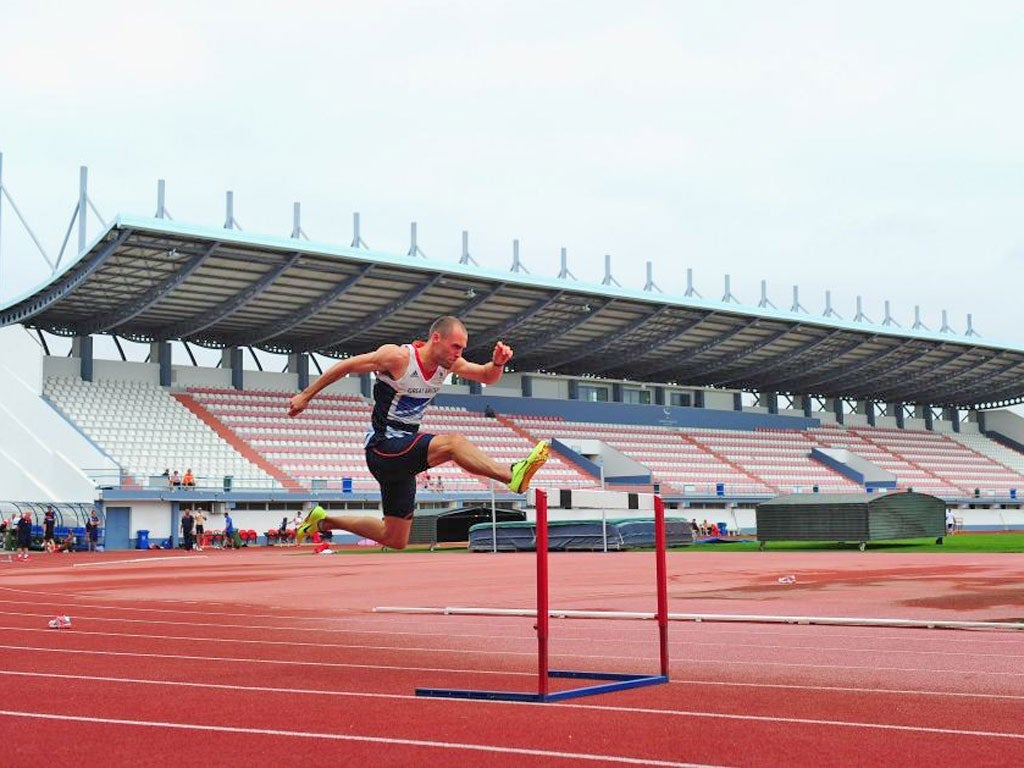 Dai Greene goes through his paces in Britain’s Algarve base