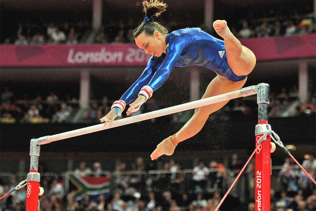 Great Britain’s Beth Tweddle on the uneven bars during the women’s team final in Greenwich yesterday
