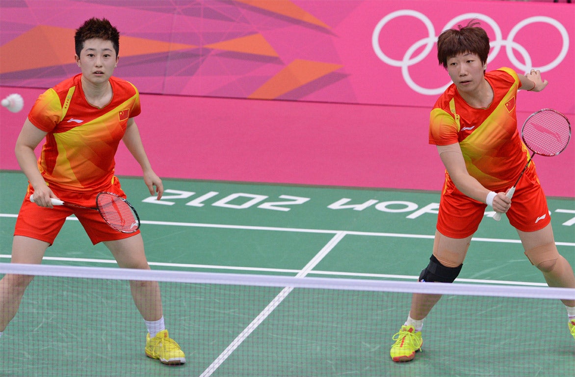 China’s Yu Yang and Wang Xiaoli in the women’s doubles badminton
