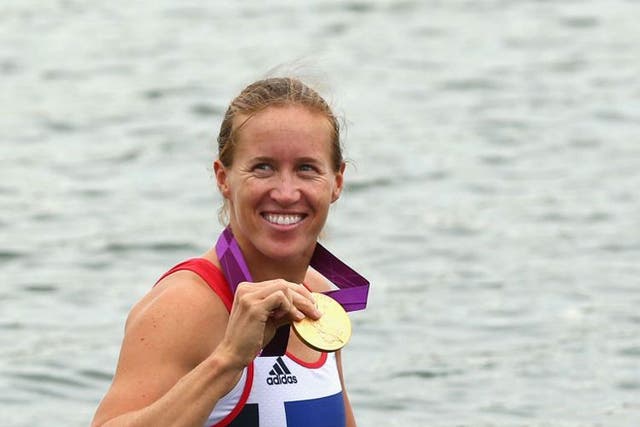 Helen Glover with her gold medal earlier today