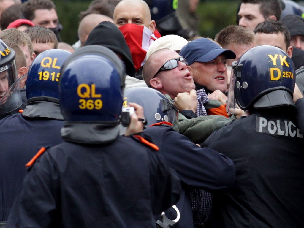 EDL protesters clash with police at a demonstration in Bristol last month