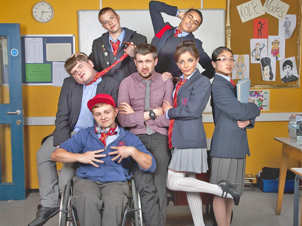 On their marks: Jack Whitehall and the young cast in 'Bad Education'