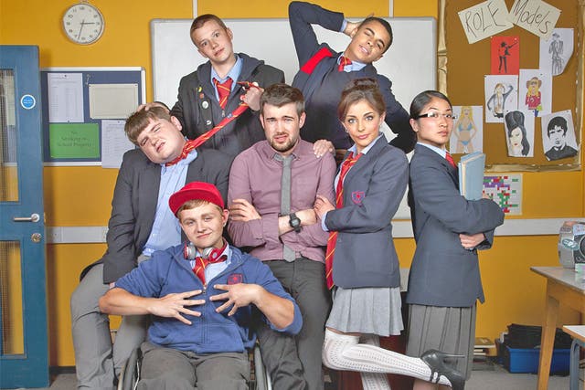 On their marks: Jack Whitehall and the young cast in 'Bad Education'