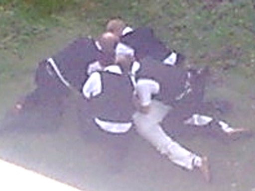 A photograph of Sean Rigg being restrained by police officers which was taken by an eye witness and helped prove that he was held down for at least four minutes
