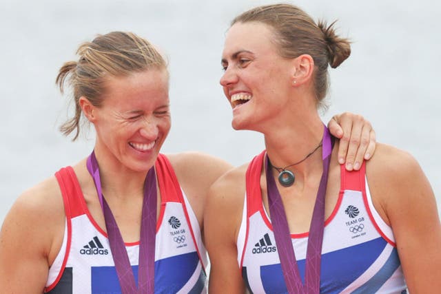 The triumphant duo, Helen Glover (left) and Heather Stanning