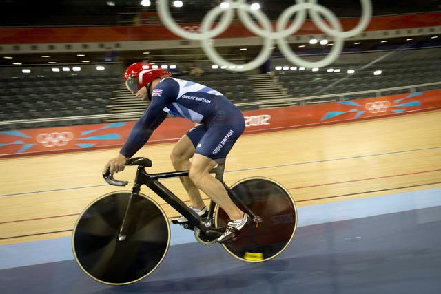 Sir Chris Hoy at a training session in the velodrome