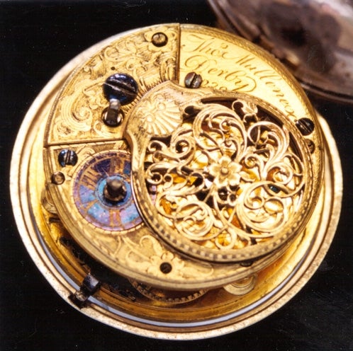 One of the items stolen from Derby Museum storage facility: a pocket watch by Thomas Mullenex of Derby 1760s