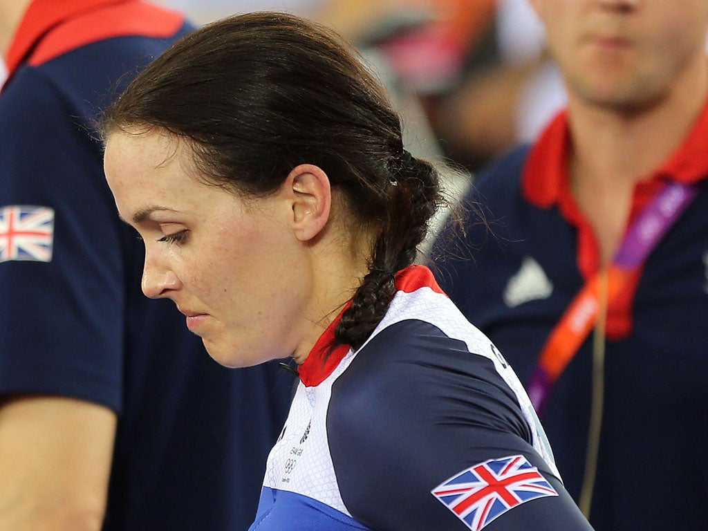 Victoria Pendleton looked dejected as she awaited the decision