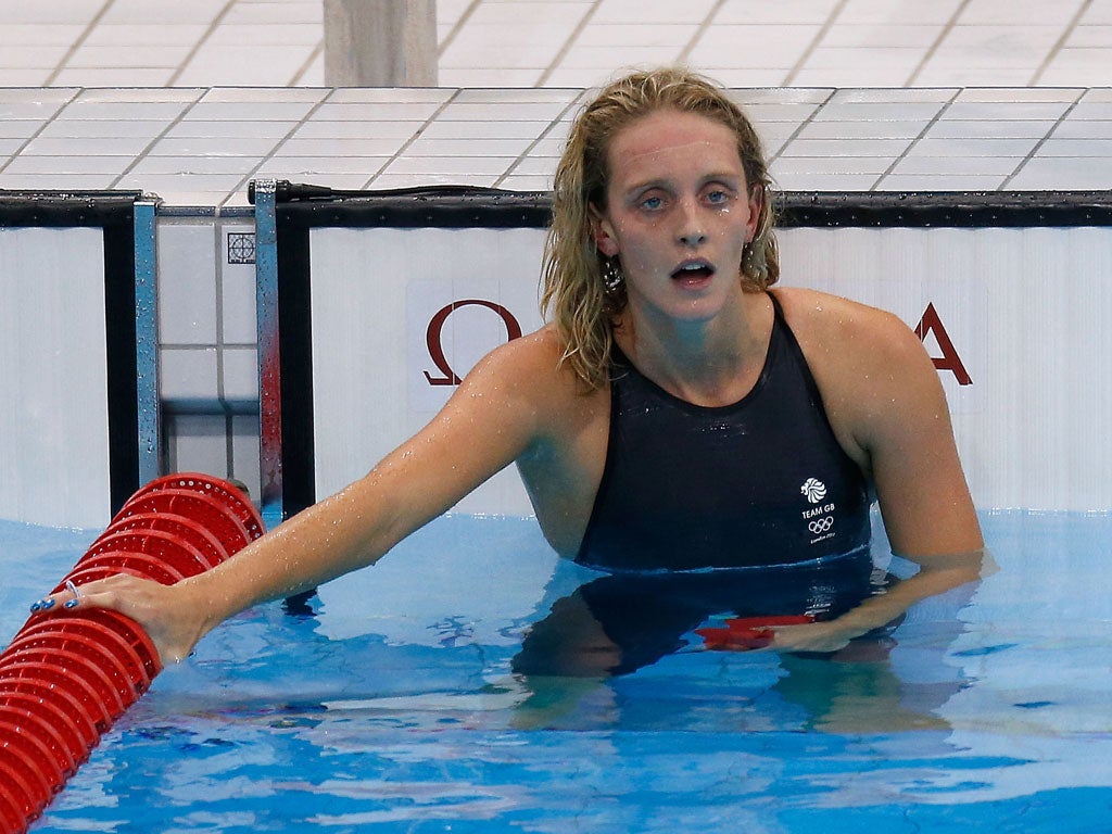 Fran Halsall reacts after discovering she came sixth in the women's 100m freestyle final