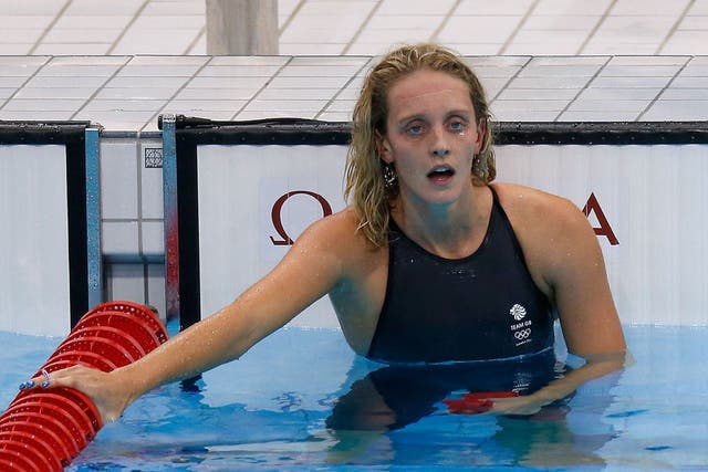 Fran Halsall reacts after discovering she came sixth in the women's 100m freestyle final