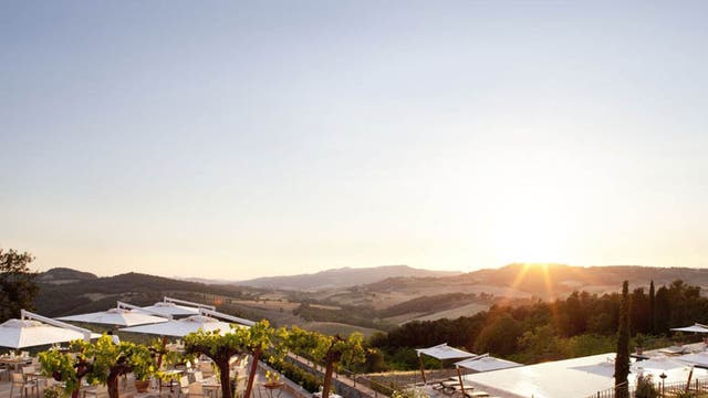 Tuscan sun: the terrace at the Castello di Casole