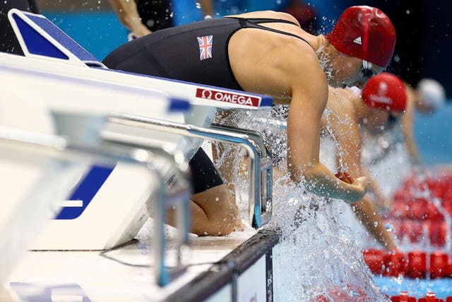August 3, 2012: Fran Halsall prepares for her 50m freestyle heat at the Aquatics Centre