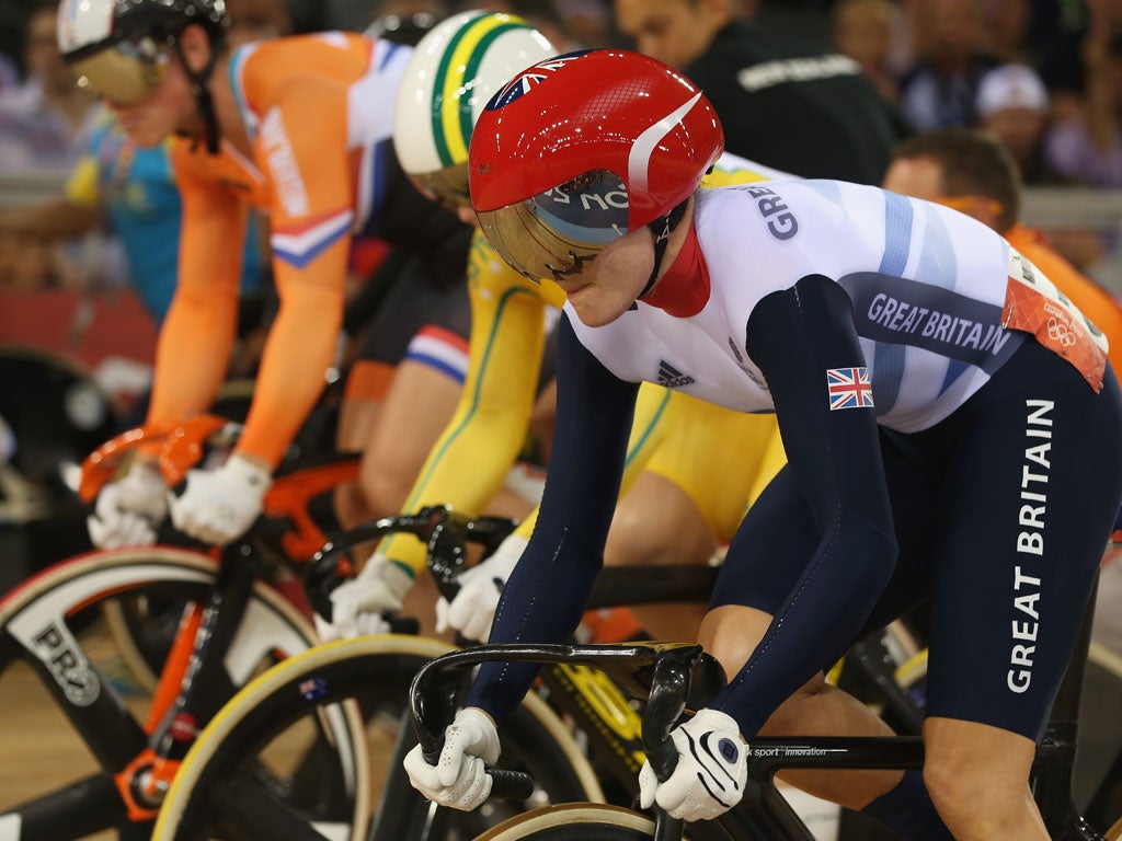 Friday 3, August: Victoria Pendleton takes part in the keirin at the Olympic Velodrome.