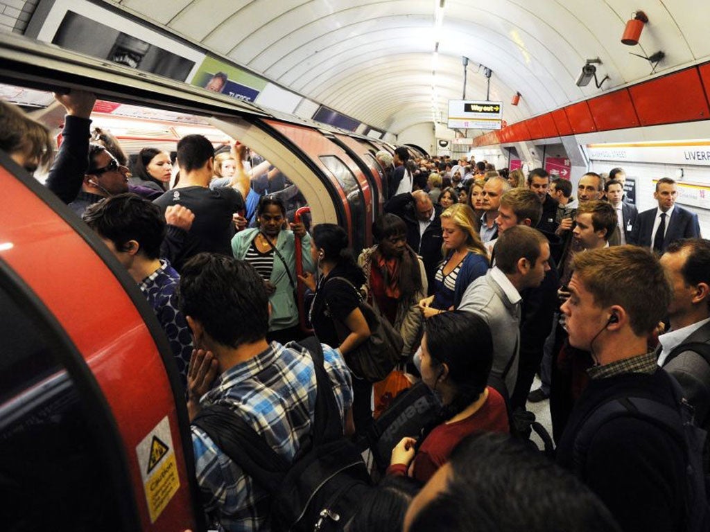 Passengers amid congestion at Liverpool Street station on Tuesday
