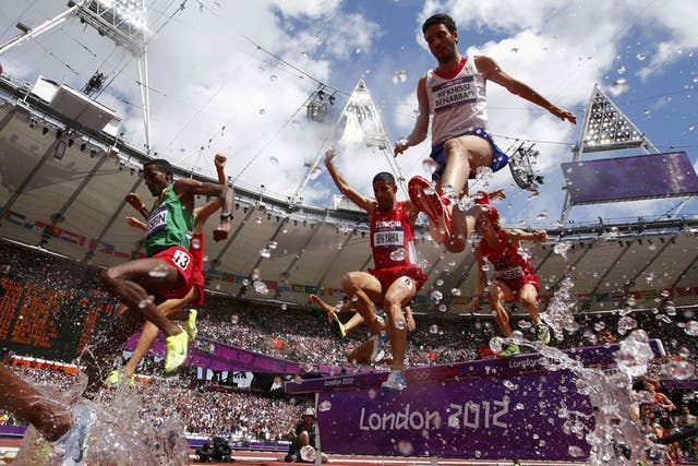 The first round of the men's 3,000m steeplechase