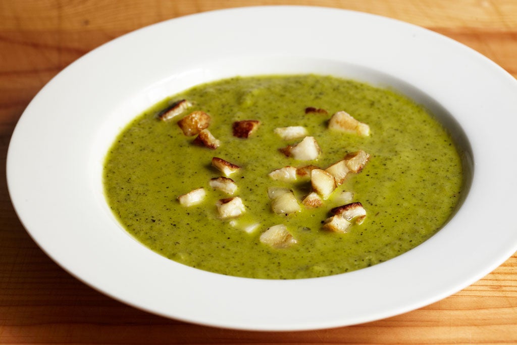 Minted cucumber soup with fried halloumi
