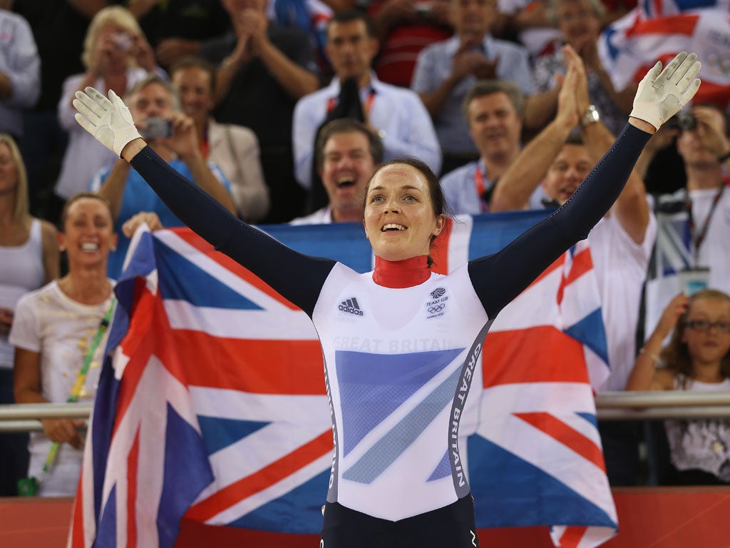 Friday 3, August: Victoria Pendleton of Great Britain celebrates after winning gold in the Women's Keirin Track Cycling final