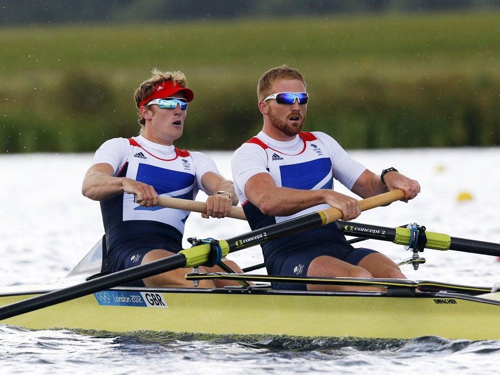 George Nash and William Satch (right) compete during the men's pairs final