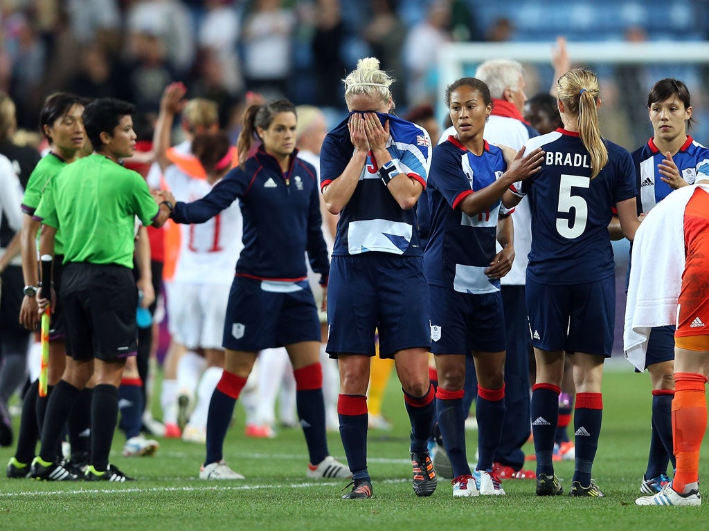 Friday 3, August: Stephanie Houghton of Great Britain shows her dejection after the Women's Football Quarter Final match between Great Britain and Canada