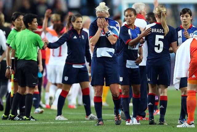 Friday 3, August: Stephanie Houghton of Great Britain shows her dejection after the Women's Football Quarter Final match between Great Britain and Canada