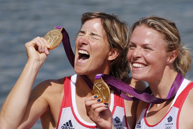 Katherine Grainger and Anna Watkins with their golds