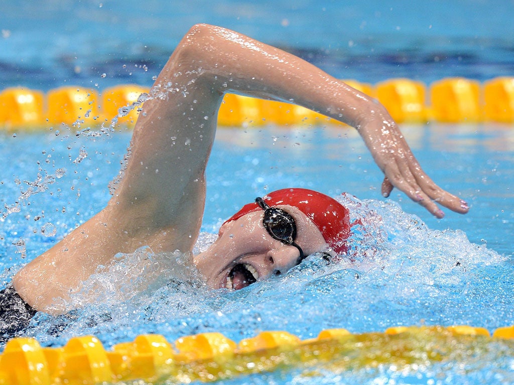 Rebecca Adlington competes in the 800m freestyle final