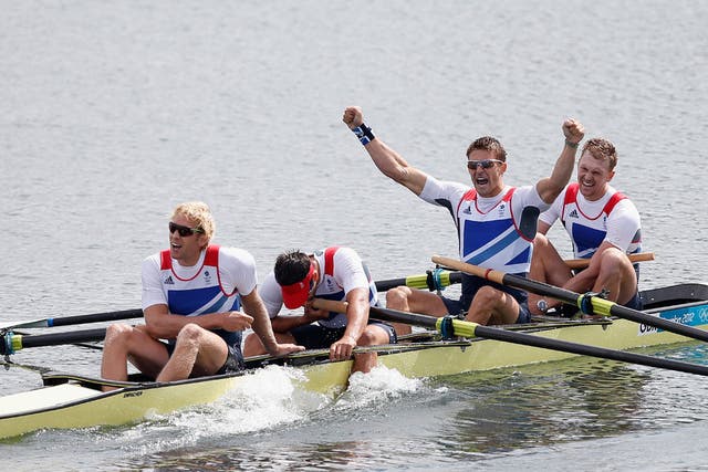 Andrew Triggs Hodge, Pete Reed, Tom James and Alex Gregory beat arch-rivals Australia to win Britain's fourth consecutive Olympic title in the coxless fours