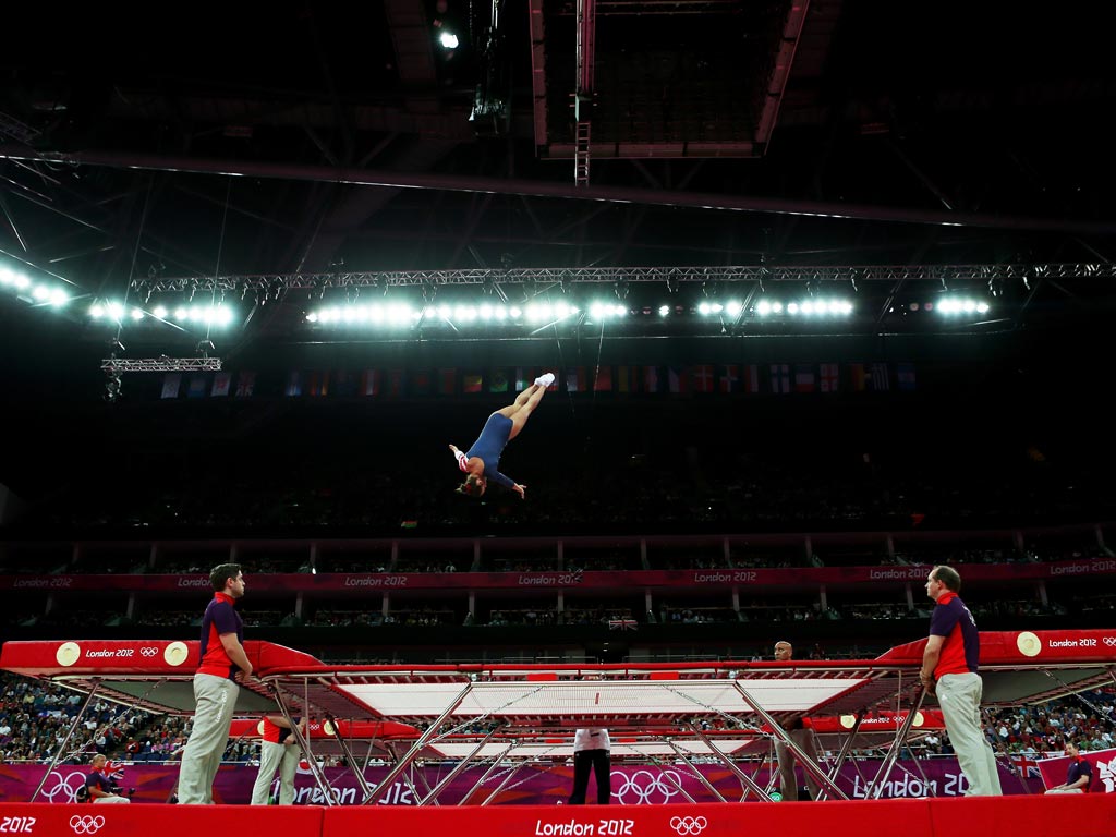 August 4, 2012: A view of the trampolining at the North Greenwich Arena