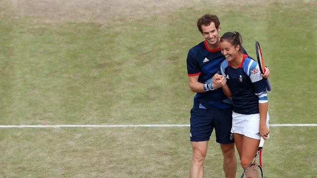 August 4, 2012: Laura Robson and Andy Murray of Great Britain celebrate after defeating Christopher Kas and Sabine Lisicki of Germany in their Mixed Doubles Tennis semi-final at Wimbledon