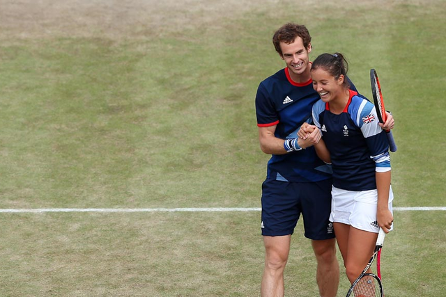 August 4, 2012: Laura Robson and Andy Murray of Great Britain celebrate after defeating Christopher Kas and Sabine Lisicki of Germany in their Mixed Doubles Tennis semi-final at Wimbledon