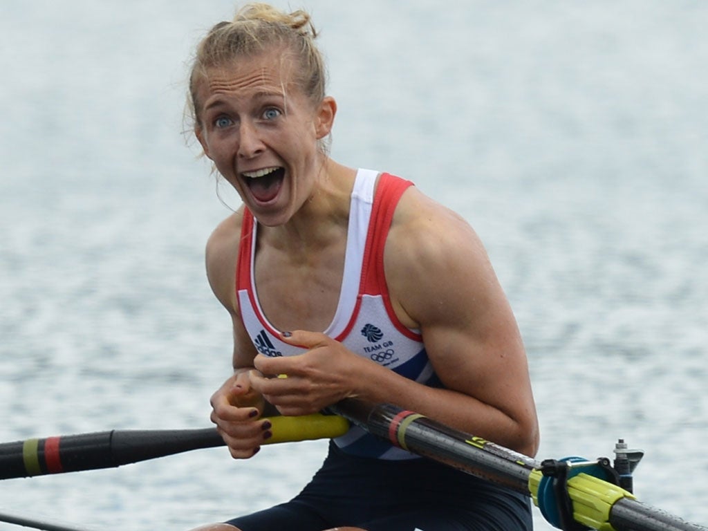 Games face: Sophie Hosking's wide-eyed delight at taking gold yesterday with Kathy Copeland in the lightweight double sculls