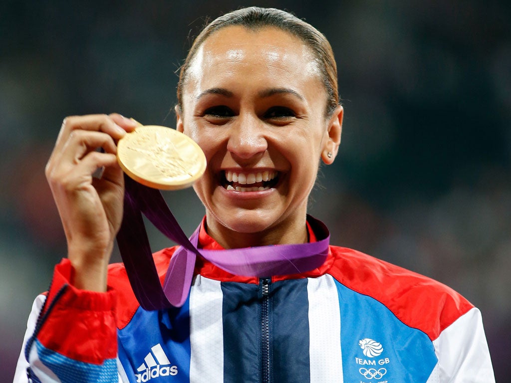 Jessica Ennis with her well-deserved gold medal after competing in seven events, breaking three of her personal bests