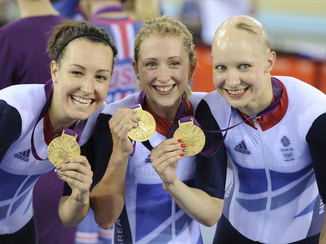 Winning combination: From left, Dani King, Laura Trott and Joanna Rowsell displaying their medals