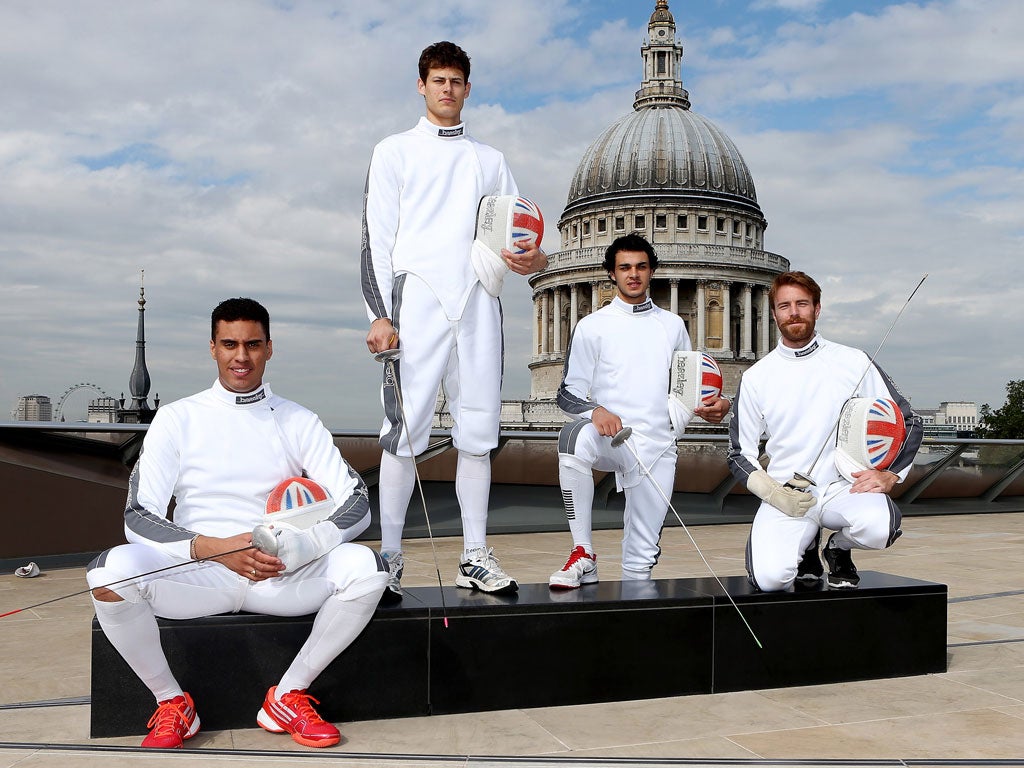 ames Davis, Richard Kruse, Husayn Rosowsky and Laurence Halsted of Team GB's Fencing Team