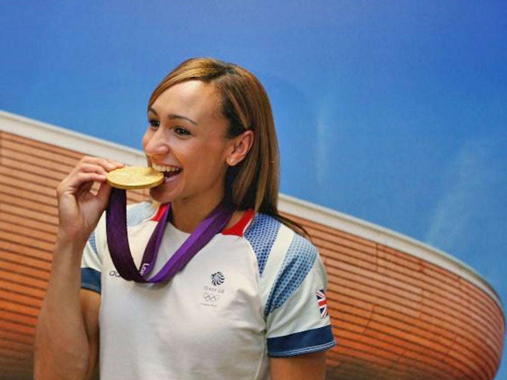 Jess Ennis is in high spirits yesterday after her heptathlon victory on
Saturday night