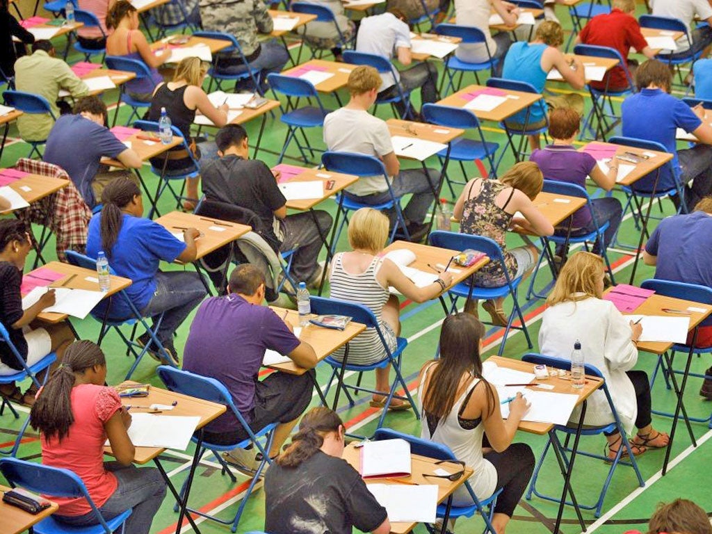 A-level students sitting an exam