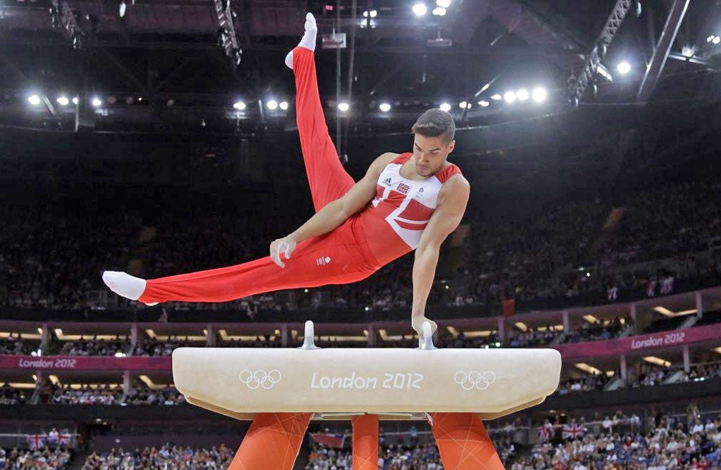 Louis Smith tries his second-level routine in North Greenwich