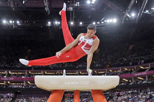 Louis Smith tries his second-level routine in North Greenwich