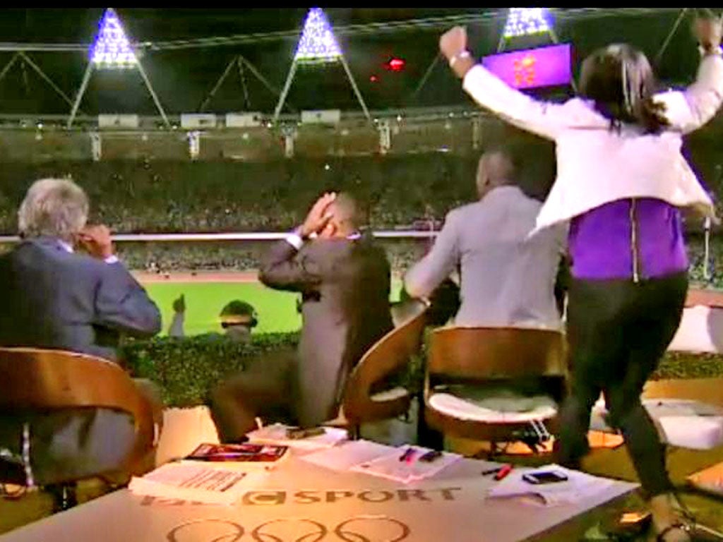 Colin Jackson, Michael Johnson and Denise Lewis in the BBC
commentary box as Mo Farah sprinted to 10,000m victory